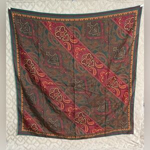 Vintage Linda Allard Ellen Tracy Large Silk Scarf 34" Square Green Red Paisley